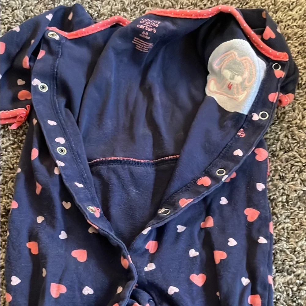 Child of Mine Navy and Pink Heart Button-up Footie PJs